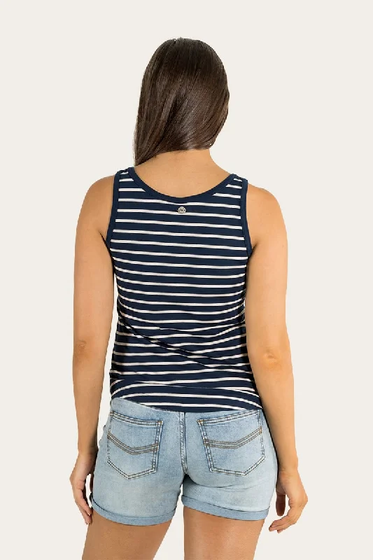 Laine Womens Henley Tank - Navy & Camel Stripe