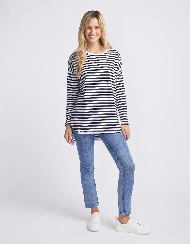 Lauren Stripe Long Sleeve Tee - Black & White Stripe