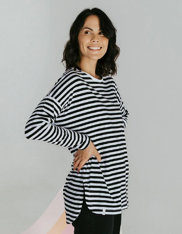 Lauren Stripe Long Sleeve Tee - Black & White Stripe