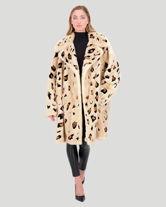 Mink Short Coat With Chta Print Intarsia