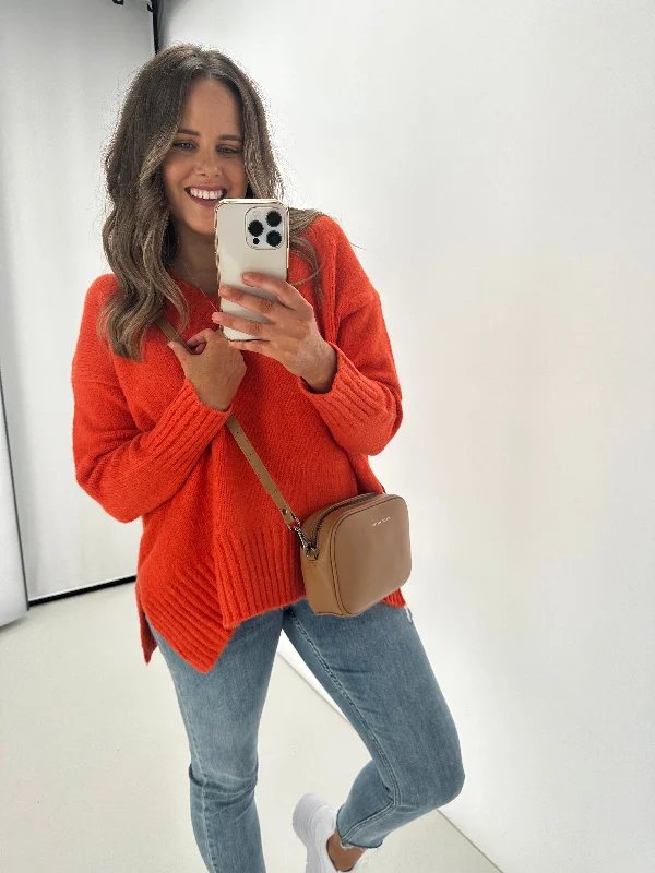 New U Collection Camila V Neck Knit Orange