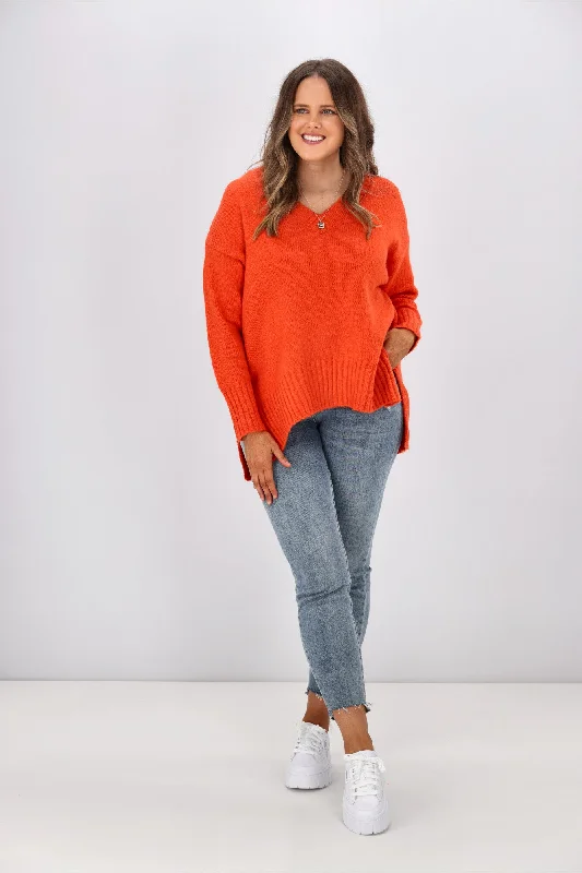 New U Collection Camila V Neck Knit Orange