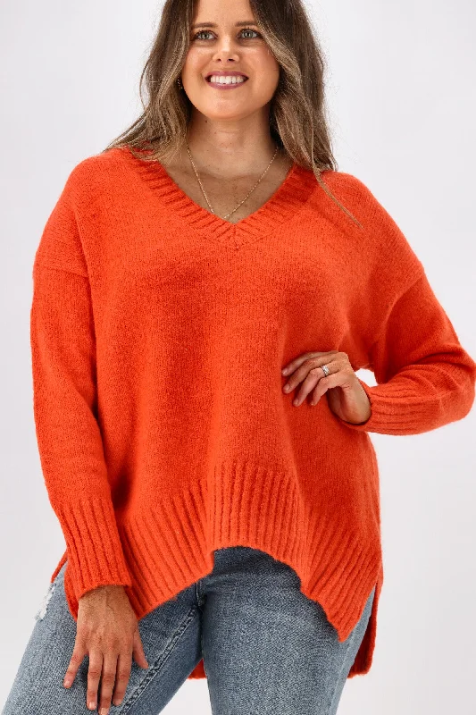 New U Collection Camila V Neck Knit Orange