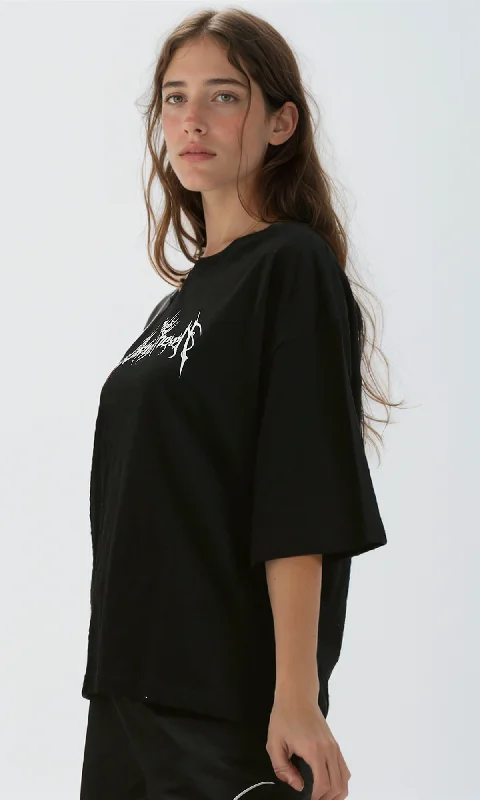 O190934 Casual Relaxed Fit Black Long Tee