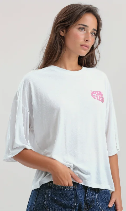 O191884 Heather White Printed Summer Elbow-Sleeves Tee