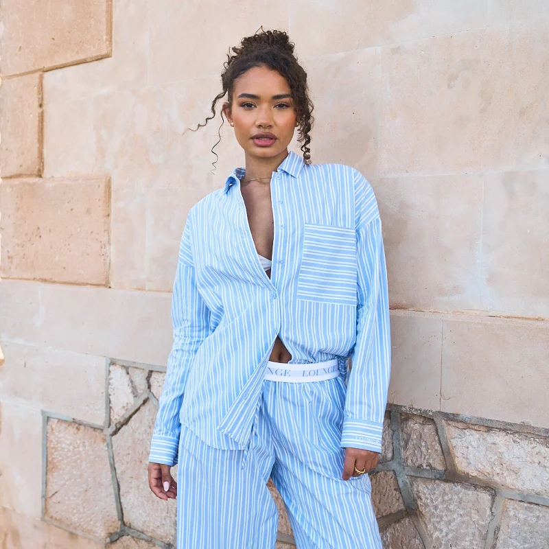 Oversized Pinstripe Shirt - Blue