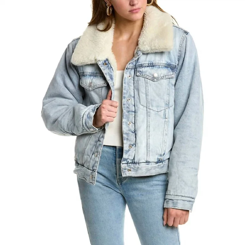 Oversized Reversible Sherpa Denim Trucker Jacket In Light Denim