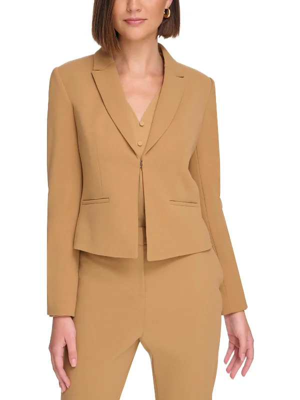 Petites Womens Collar Crepe Open-Front Blazer