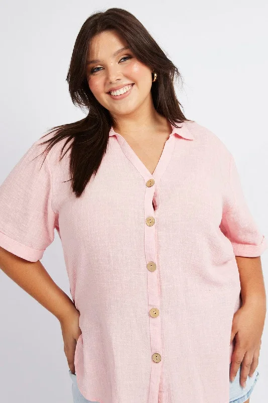 Pink Relaxed Shirt Short Sleeve