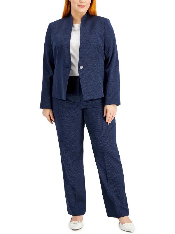 Plus Womens Pindot Polyester One-Button Blazer