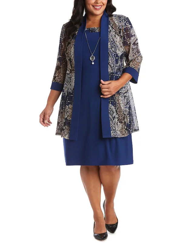 Plus Womens Printed Cardigan Open-Front Blazer