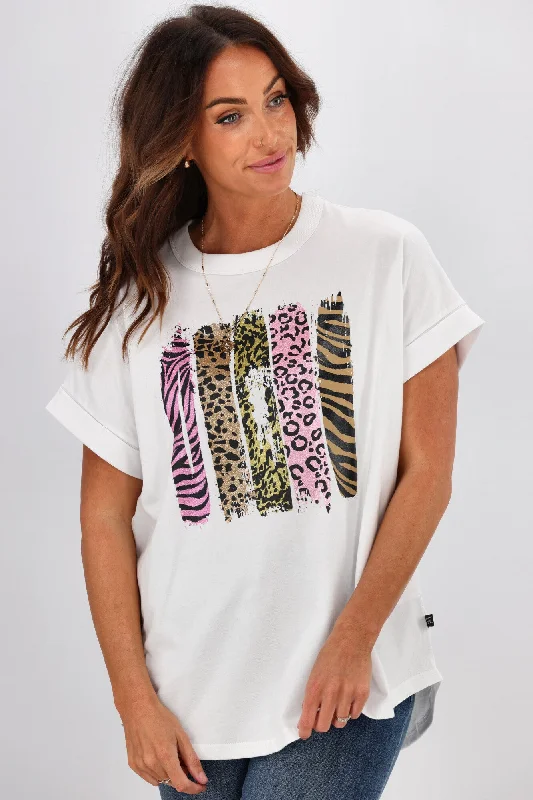 Rebel Club By Shine On Animal Stripe Cap Sleeve Tee White