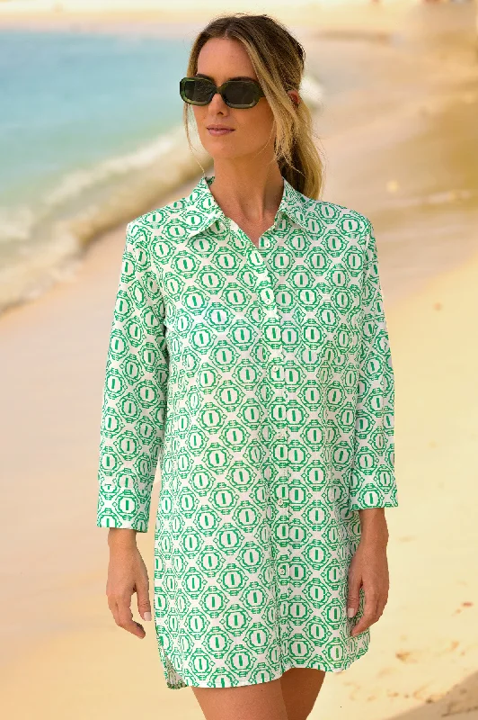 Saffron Beach Shirt | Circle Geo Green