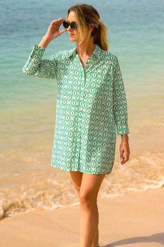 Saffron Beach Shirt | Circle Geo Green