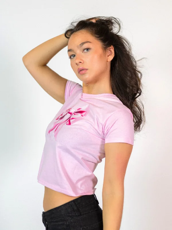 SATIN BOW (pink), BABY TEE - LYSERØD