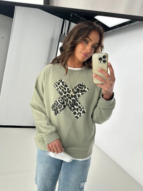 Stella + Gemma Everyday Sweater Sage Leopard X