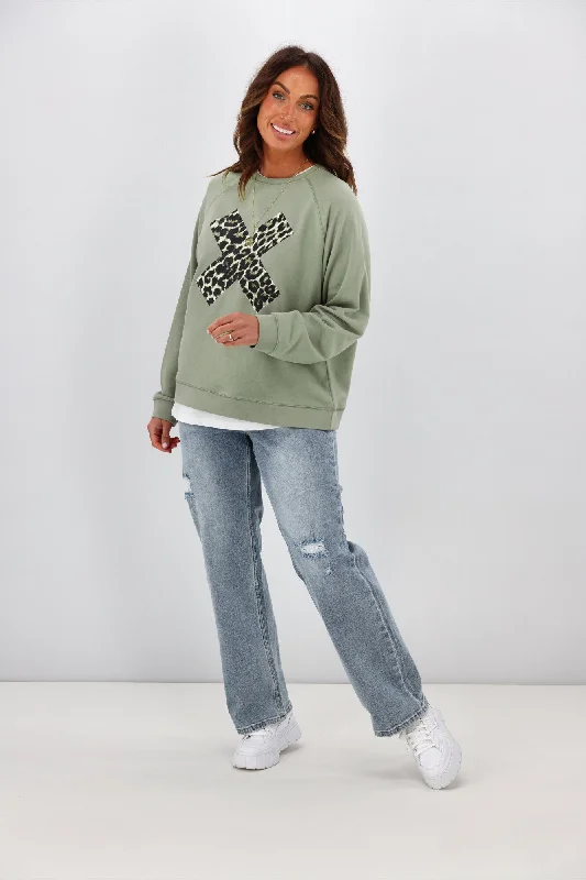 Stella + Gemma Everyday Sweater Sage Leopard X