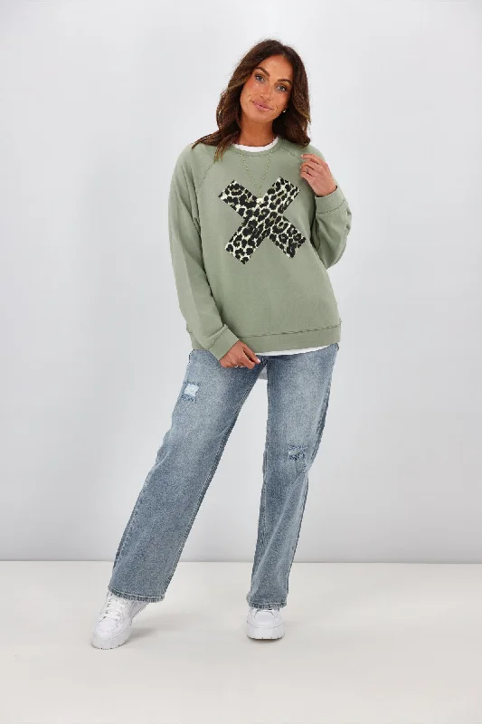 Stella + Gemma Everyday Sweater Sage Leopard X