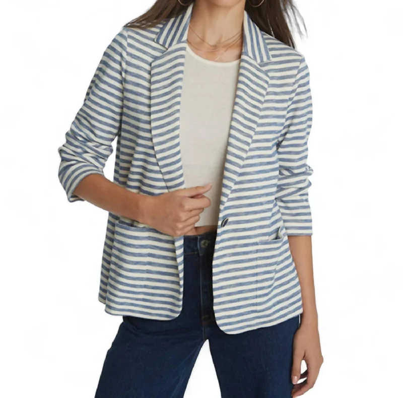 Striped Knit Blazer In Blue/white