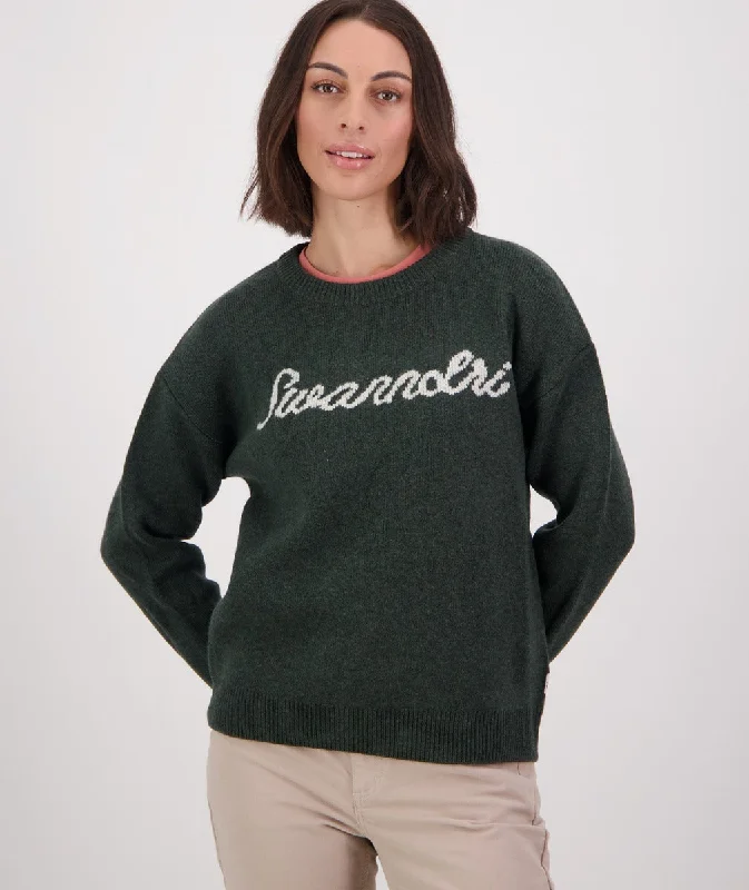 Swanndri Signature Jacquard Knit Crew Hunter Green Sandshell