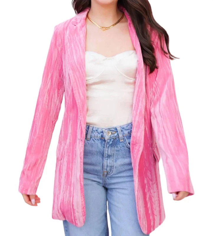 Textured Blazer Jacket In Double Bubble Pink