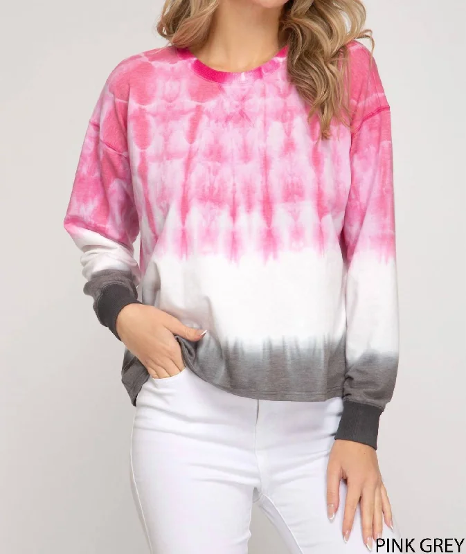 Tie Dye Jogger Top In Pink