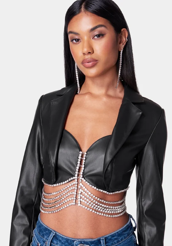 Vegan Leather Embellished Tailored Jacket