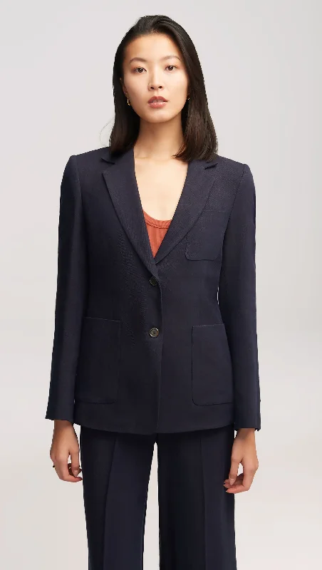 Weekend Blazer in Textured Linen Twill | Midnight