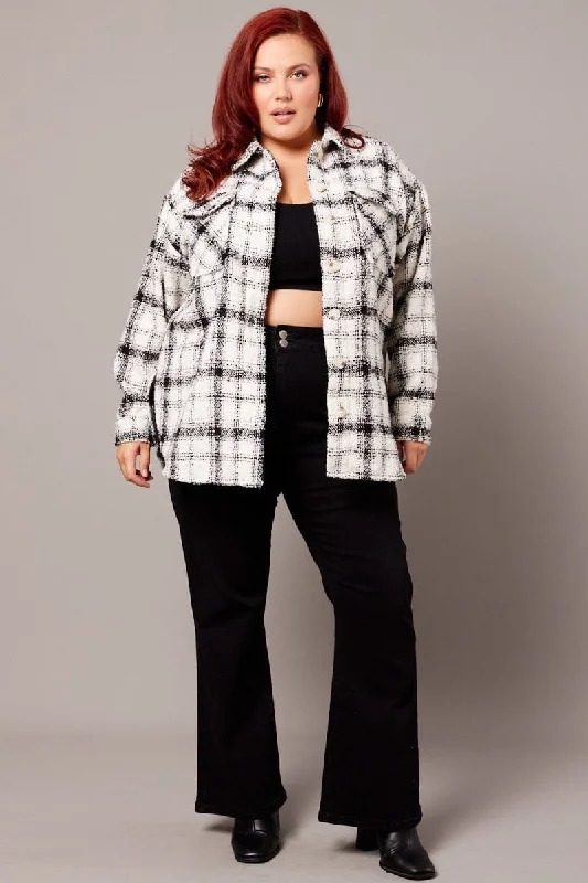 White Check Relaxed Shirt Long Sleeve Shacket