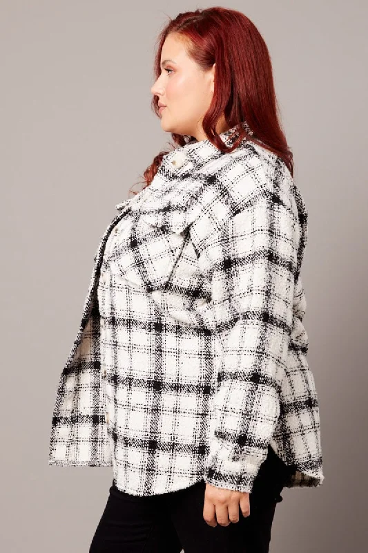 White Check Relaxed Shirt Long Sleeve Shacket