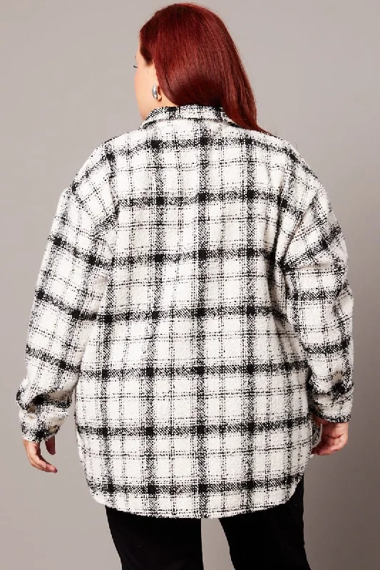 White Check Relaxed Shirt Long Sleeve Shacket