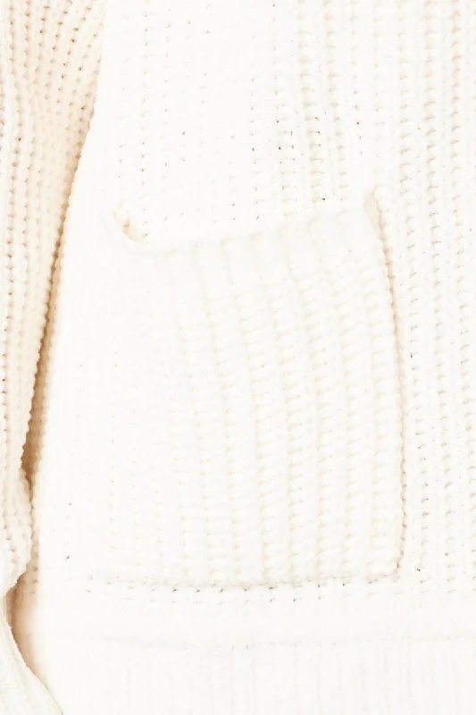 White Knit Cardigan Longline Chenille