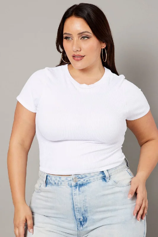 White T-shirt Short Sleeve Crew Neck Seamless