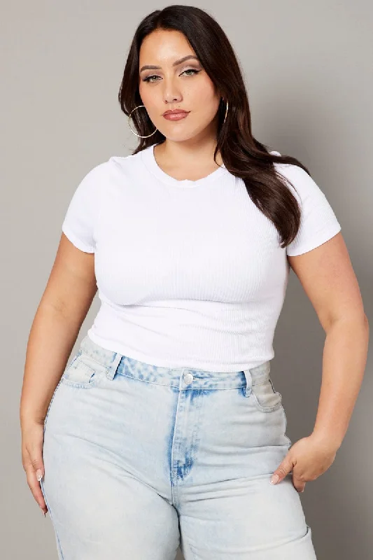 White T-shirt Short Sleeve Crew Neck Seamless