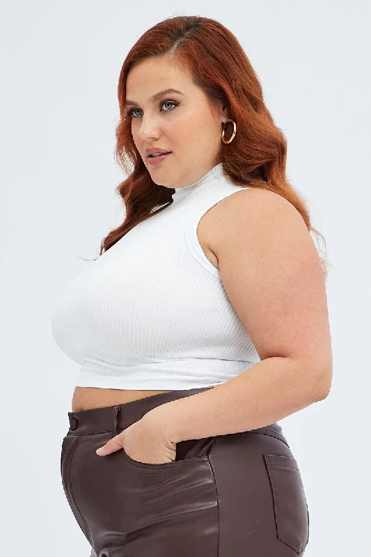 White Tank Top High Neck Seamless