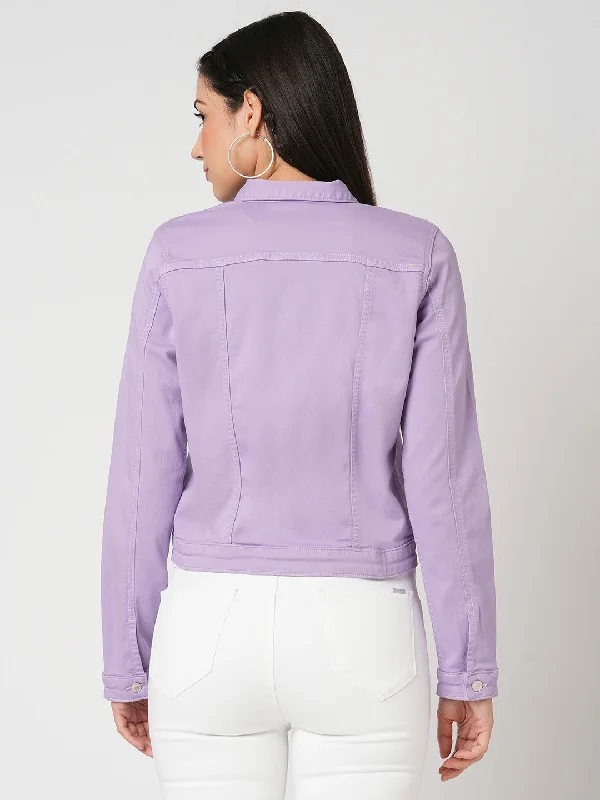 Women Lilac Solid Long Sleeves Jacket