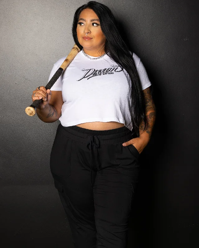 Women's Ballpark Crop Top - White & Black