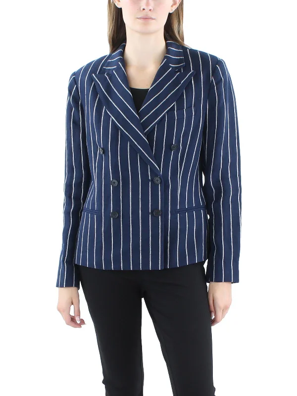 Womens Linen Collar Double-Breasted Blazer