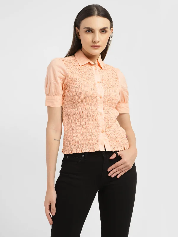 Women's Solid Spread Collar Shirt