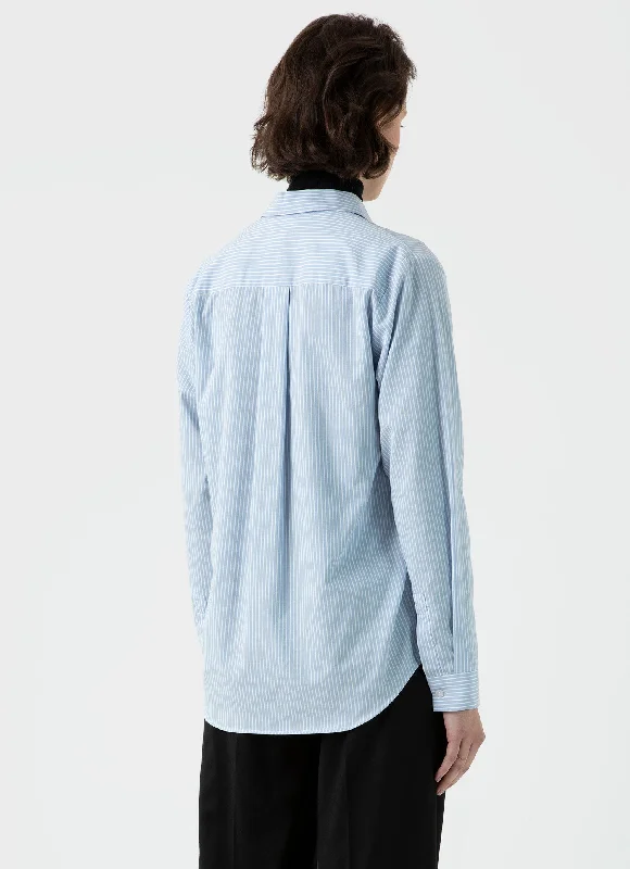 Women's Cotton Shirt in Light Blue/White