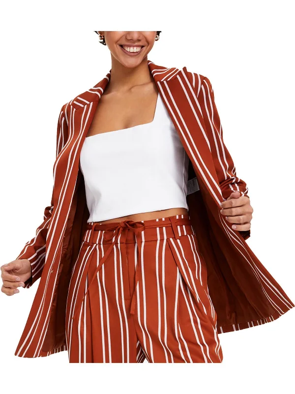 Womens Striped Polyester Double-Breasted Blazer