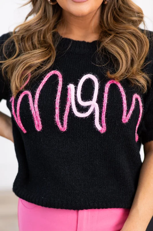 Black Mom Graphic Short Sleeve Sweater