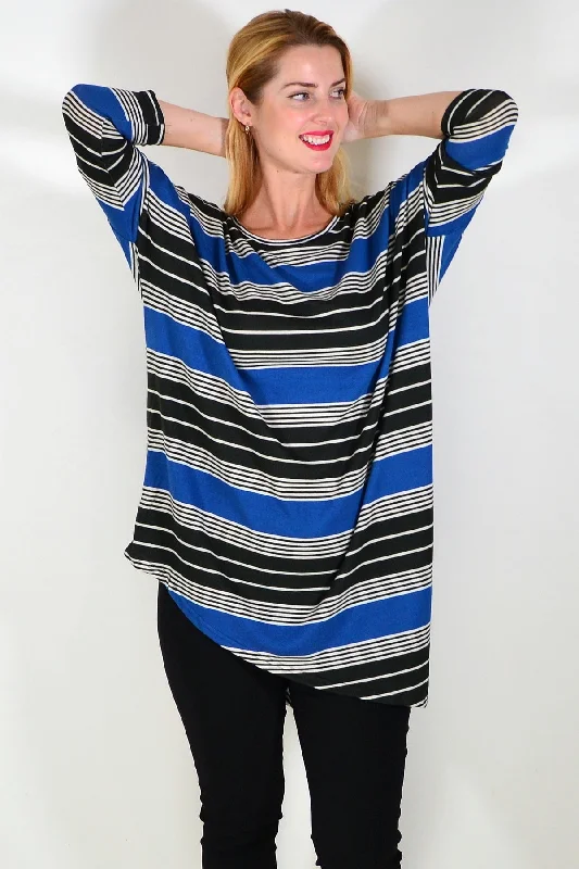 Blue Black Walk My Way Fleece Tunic Top