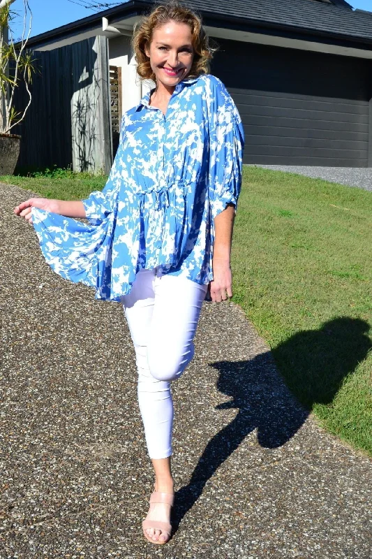 Blue Follow Me Relaxed Fit Tunic Blouse