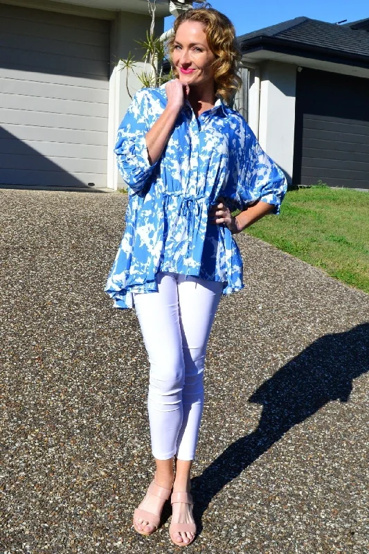 Blue Follow Me Relaxed Fit Tunic Blouse