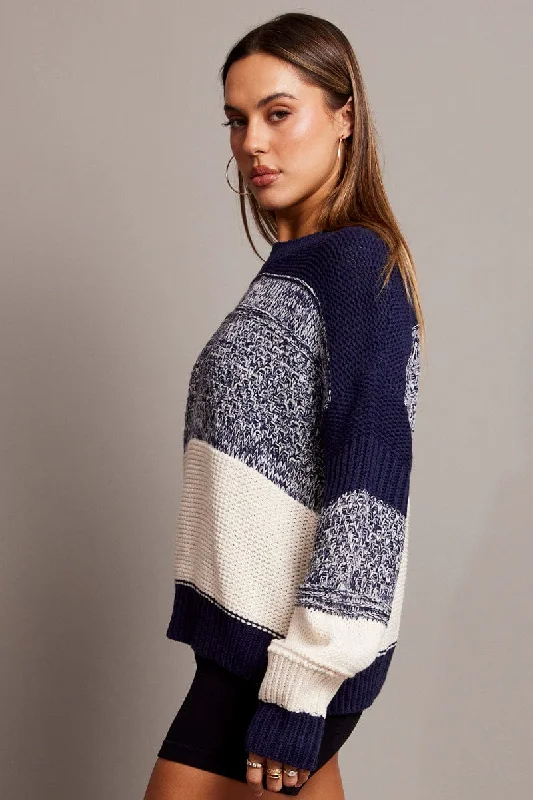 Blue Stripe Knit Jumper Long Sleeve