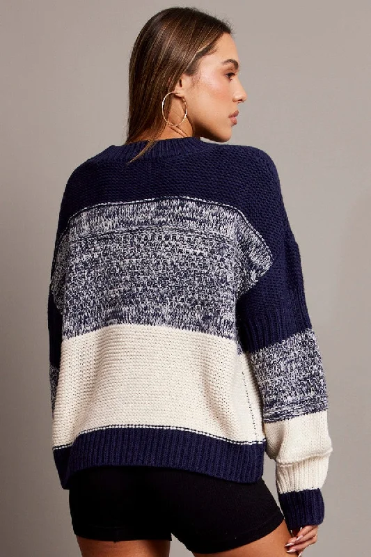 Blue Stripe Knit Jumper Long Sleeve