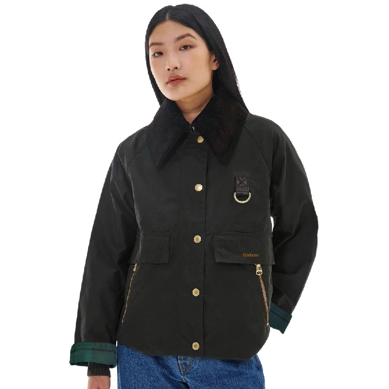 Catton Wax Jacket (Black + Sage Tartan)