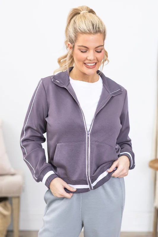 Dusty Purple Retro Stripe Full Zip Sweatshirt