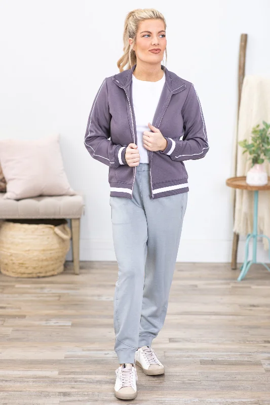 Dusty Purple Retro Stripe Full Zip Sweatshirt